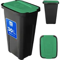 Kadax Vuilnisemmer voor afvalscheiding, 30 liter, robuuste afvalcontainer met luchtdicht klapdeksel, afvalcontainer voor afvalscheidingssysteem, afvalemmer van kunststof (1, groen deksel)