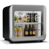 Klarstein Audrey Evo drankkoelkast met glazen deur - 46L mini-koelkast, retro-design, dubbel beglaasde deur, led-verlichting, 0-10 °C, energieklasse C, zilver