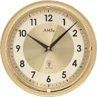 AMS Wandklok zendergestuurd 30 cm u00c3u00b8 goudkleurig 5946