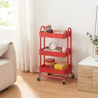 En.casa Keukentrolley Pyhäntä met 3 manden 78,5x46x35 cm rood []