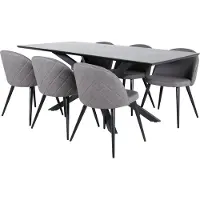 Ebuy24 PiazzaBLBL eethoek eetkamertafel zwart en 6 Velvet Stitches eetkamerstal grijs.