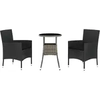 vidaXL 3-delige tuin-bistroset met kussens, zwart, polyrotan