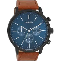 Oozoo timepieces quartz bruin heren horloge met blauwe wijzerplaat & leren band