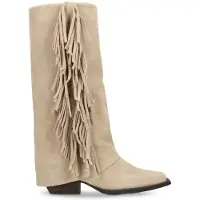 Manfield Beige suède laarzen met franjes | Maat 36