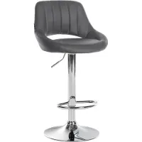 CLP barkruk Milet, bekleed met kunstleer, in hoogte verstelbaar, draaibaar, met rugleuning | Kleur: grijs, frame: chroom