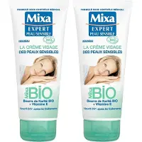 Mixa BIO - La Crème Visage Des Peaux Sensibles - 100 ml - Lot de 2