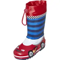 Playshoes Regenlaarzen 'Rennwagen' blauw / rood / wit