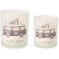 Boltze - Waxinehouders - Set van 2 - Always Home - Camper - Camperen - Vanlife - 10x9 en 8x7cm - Glas