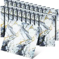 Nee Verpakking van 20 Muurstickers met Marmerlook – 30x60 cm Zelfklevende, Waterdichte Panelen – Decoratieve Tegels om te Plakken voor Keuken en Badkamer
