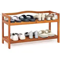 Costway Schoenenrek van acaciahout, schoenenrek met metalen haken aan de zijkant, schoenenopslag houdt tot 12-18 paar, staand rek 74 x 26 cm voor hal, entree, woonkamer (2 niveaus)