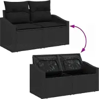 vidaXL Tuinbank Set 9 st Zwart poly rattan, Gepoedercoat staal