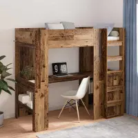 vidaXL Stapelbedframe met Bureau Oudhout 90 x 190 cm Bewerkt hout