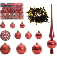vidaXL Kerstbal Set met 150 LED 61 pcs Rood Kunststof
