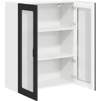 vidaXL Wandglas Kasten LUCCA Zwart 80 x 31 x 100 cm Bewerkt hout