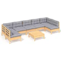 vidaXL 8-delige loungeset voor de tuin met grijze kussens, gemaakt van massief grenenhout