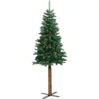 vidaXL Slanke Kerstboom Groen 210 cm PVC en massief dennenhout