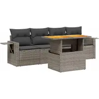 vidaXL 5-delige Loungeset met kussens poly rattan beige