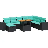 vidaXL 9-delige Loungeset met kussens poly rattan acacia zwart