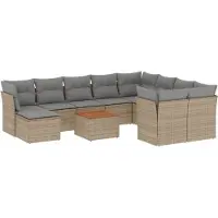 vidaXL 11-delige Tuinset met kussens poly rattan beige