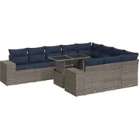 vidaXL 11-delige Loungeset met kussens poly rattan acacia grijs