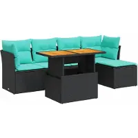 vidaXL 6-delige Loungeset met kussens poly rattan zwart