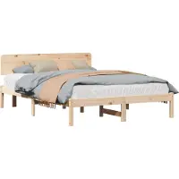 vidaXL Bedframe met hoofdeinde Naturel 200 x 200 cm Massief grenenhout