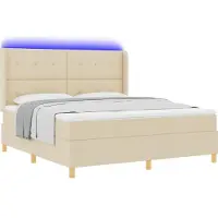vidaXL Boxspring bed met LED-stripverlichting Crème 180 x 200 cm Stof
