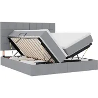 vidaXL LED-bed met opbergruimte en matras, lichtgrijs, 200 x 200 cm, gestoffeerd