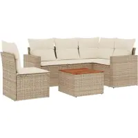 vidaXL 6-delige Loungeset met kussens poly rattan beige