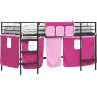 vidaXL Bunkbed voor kinderen met gordijnen Zwart en Roze 90 x 200 cm