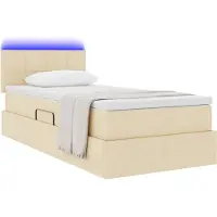 vidaXL LED opbergbed met matras Crème 90 x 200 cm Stof