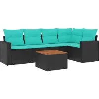 vidaXL 6-delige Loungeset met kussens poly rattan zwart