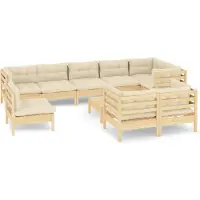 vidaXL 10-delige Loungeset met crèmekleurige kussens grenenhout