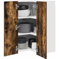 vidaXL Hangkast Gerookte Eik en Wit 57 x 57 x 80 cm Bewerkt hout