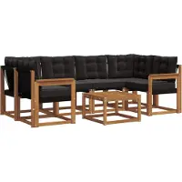 vidaXL Buiten bank set 7 st Natuurlijk en zwart
