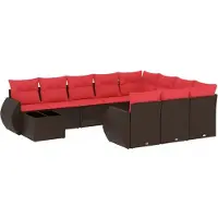 vidaXL 11-delige tuinbankset met kussens, bruin polyrotan