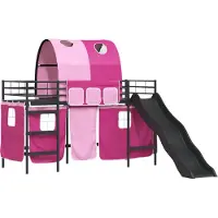 vidaXL Bunkbed voor kinderen met gordijnen Zwart en Roze 75 x 190 cm