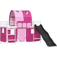 vidaXL Bunkbed voor kinderen met gordijnen Wit en roze 90 x 190 cm
