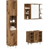 vidaXL 3-delige Badkamermeubelset bewerkt hout oud houtkleurig