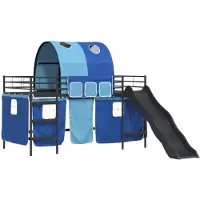 vidaXL Bunkbed voor kinderen met gordijnen Zwart en Blauw 90 x 200 cm