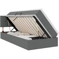 vidaXL LED-bed met opbergruimte en matras, donkergrijs, 90 x 200 cm, met stoffen bekleding