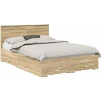 vidaXL Bedframe met lade Sonoma Eiken 135 x 190 cm Bewerkt hout
