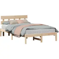 vidaXL Bedframe met hoofdeinde Bruin 135 x 190 cm Massief grenenhout