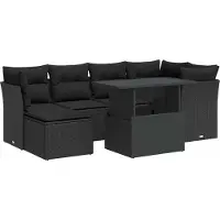 vidaXL 7-delige Loungeset met kussens poly rattan zwart
