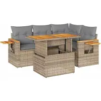 vidaXL 5-delige Loungeset met kussens poly rattan beige