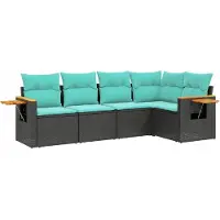 vidaXL 5-delige Loungeset met kussens poly rattan zwart