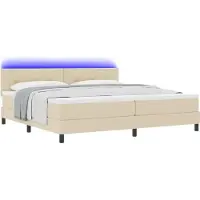vidaXL Boxspringbed met LED-verlichting, crème kleur, 200 x 200 cm, gestoffeerd