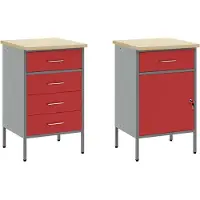 vidaXL Werk Cabinet met lade 5 st Rood Engineered hout en staal