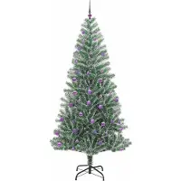 vidaXL Kunstkerstboom Sneeuw Gevlokt met LED Licht Groen en Wit 240 cm