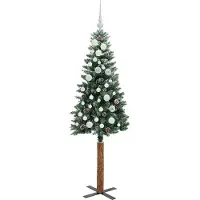 vidaXL Slanke Kerstboom Groen 150 cm PVC en massief dennenhout